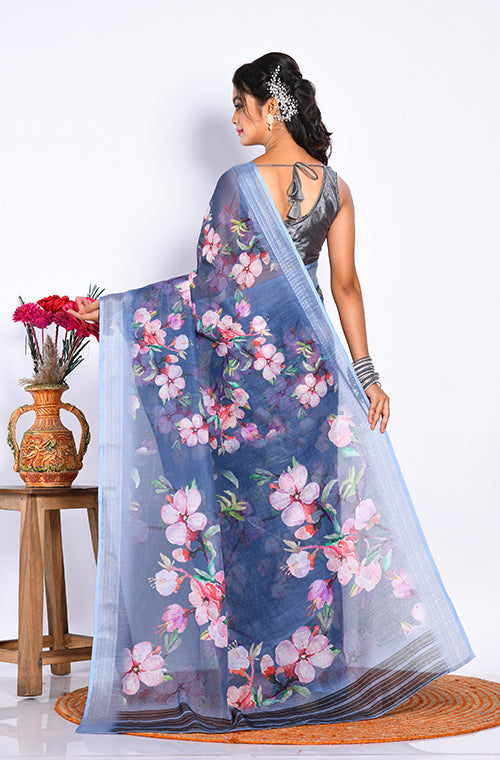Morchari Semi Digital Print Saree - Multicolour - Distacart