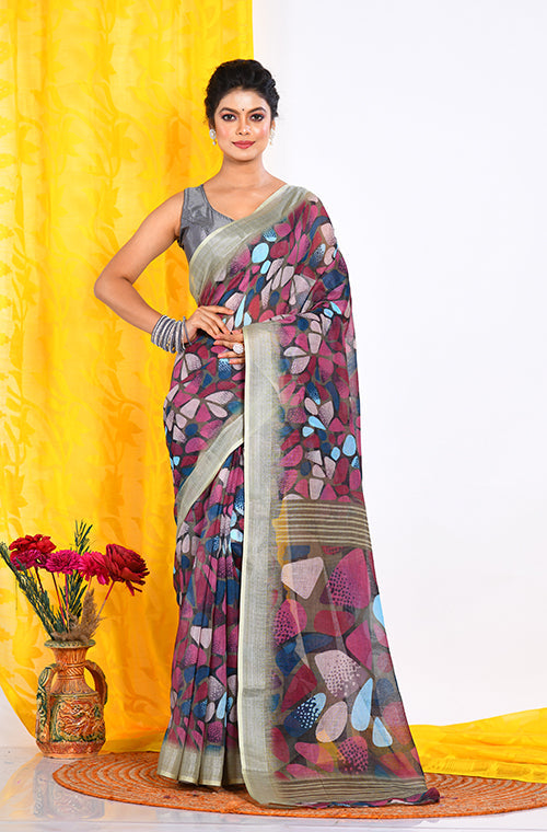 Morchari Semi Digital Print Saree - Multicolour - Distacart