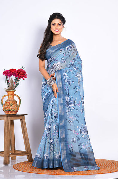Morchari Semi Digital Print Saree - Multicolour - Distacart