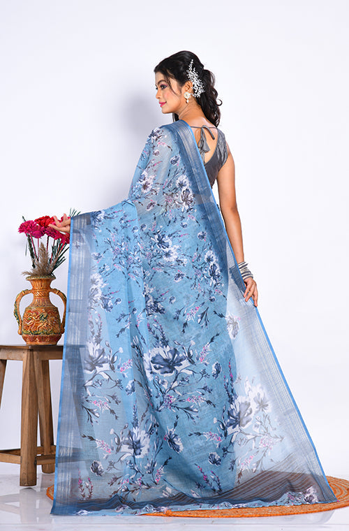 Morchari Semi Digital Print Saree - Multicolour - Distacart