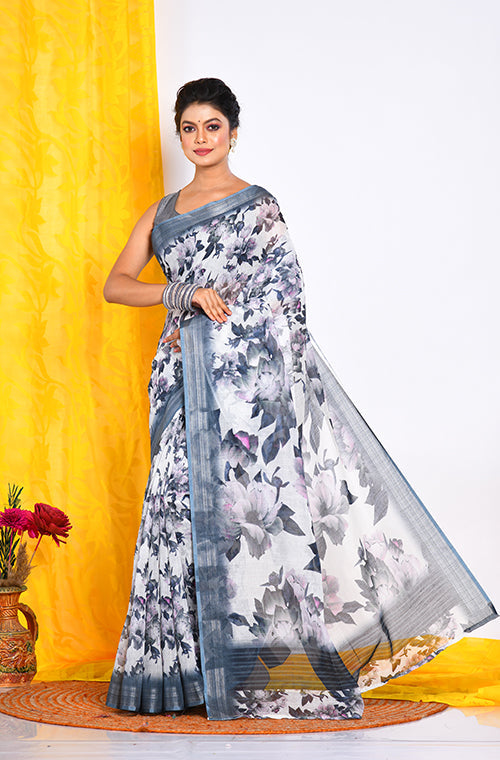Morchari Semi Digital Print Saree - Multicolour - Distacart