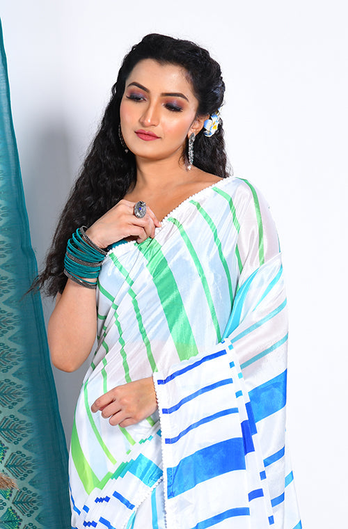 Morchari Semi Digital Print Saree - Multicolour - Distacart