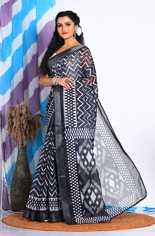 Morchari Semi Digital Print Saree - Multicolour - Distacart