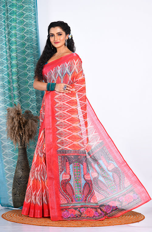Morchari Semi Digital Print Saree - Multicolour - Distacart