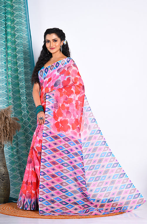 Morchari Semi Digital Print Saree - Multicolour - Distacart