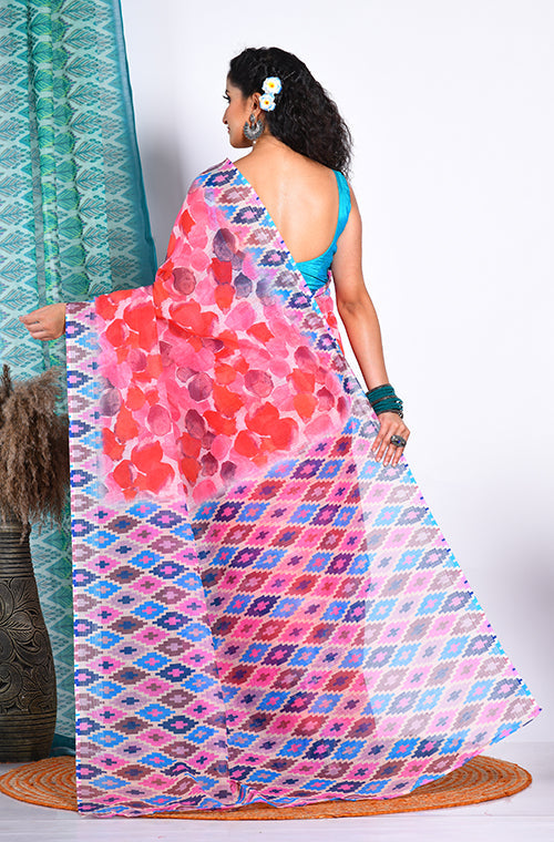Morchari Semi Digital Print Saree - Multicolour - Distacart