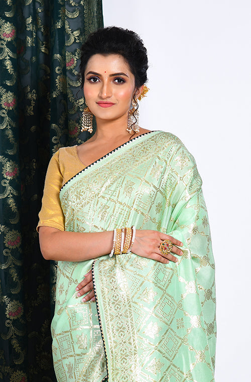 Morchari Pure Dola Silk Saree - Light Green - Distacart