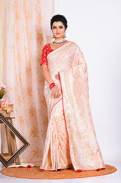 Morchari Pure Dola Silk Saree - Pink - Distacart