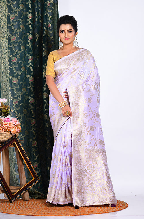 Morchari Pure Dola Silk Saree - Light Purple - Distacart