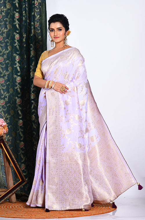 Morchari Pure Dola Silk Saree - Light Purple - Distacart