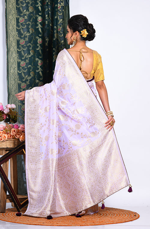 Morchari Pure Dola Silk Saree - Light Purple - Distacart