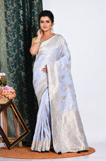 Thumbnail for Morchari Pure Dola Silk Saree - Light Grey - Distacart