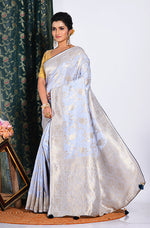 Thumbnail for Morchari Pure Dola Silk Saree - Light Grey - Distacart