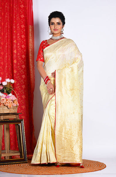 Morchari Pure Russian Silk Saree - Light Yellow - Distacart