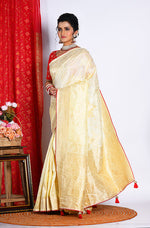 Thumbnail for Morchari Pure Russian Silk Saree - Light Yellow - Distacart