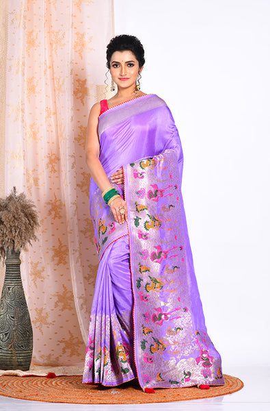 Morchari Pure Russian Silk Saree - Purple - Distacart