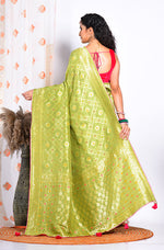 Thumbnail for Morchari Pure Russian Silk Saree - Green - Distacart