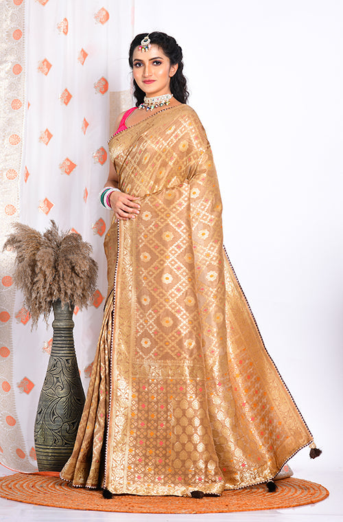 Morchari Pure Russian Silk Saree - Brown - Distacart