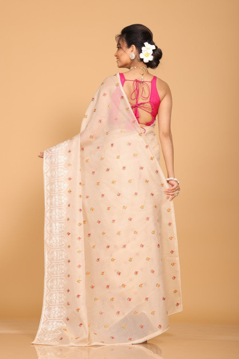 Morchari Kota Embroidery Saree - Beige - Distacart