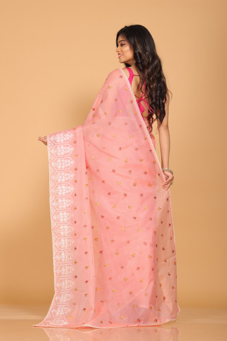 Morchari Kota Embroidery Saree - Peach - Distacart