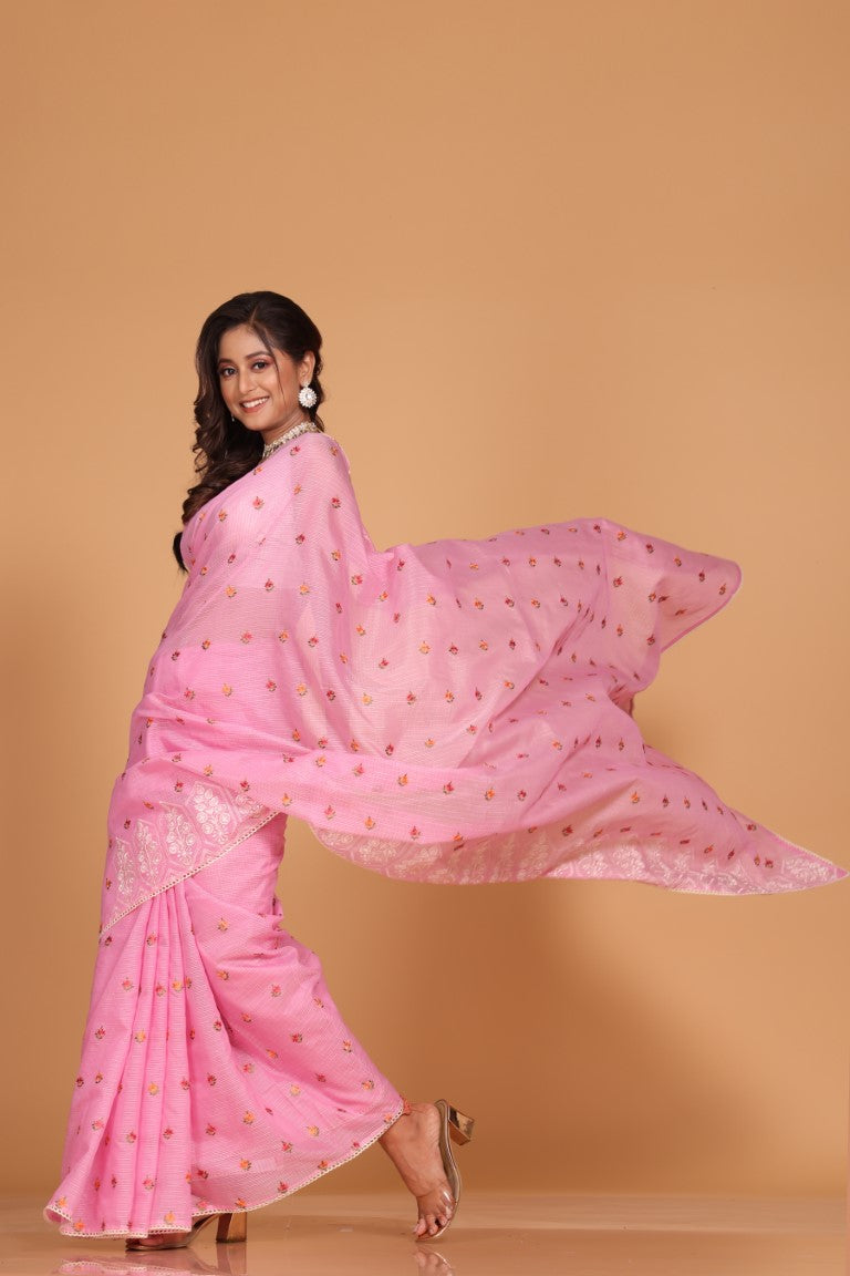 Morchari Kota Embroidery Saree - Pink - Distacart