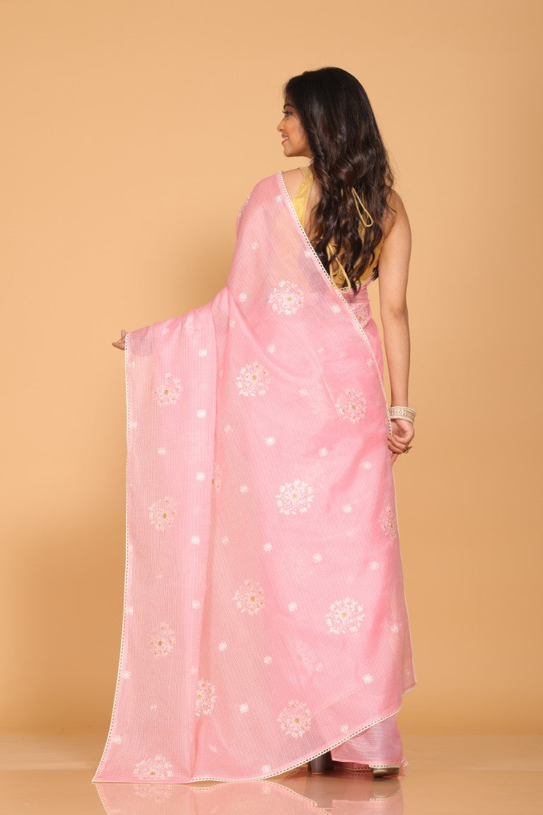 Morchari Kota Embroidery Saree - Pink - Distacart
