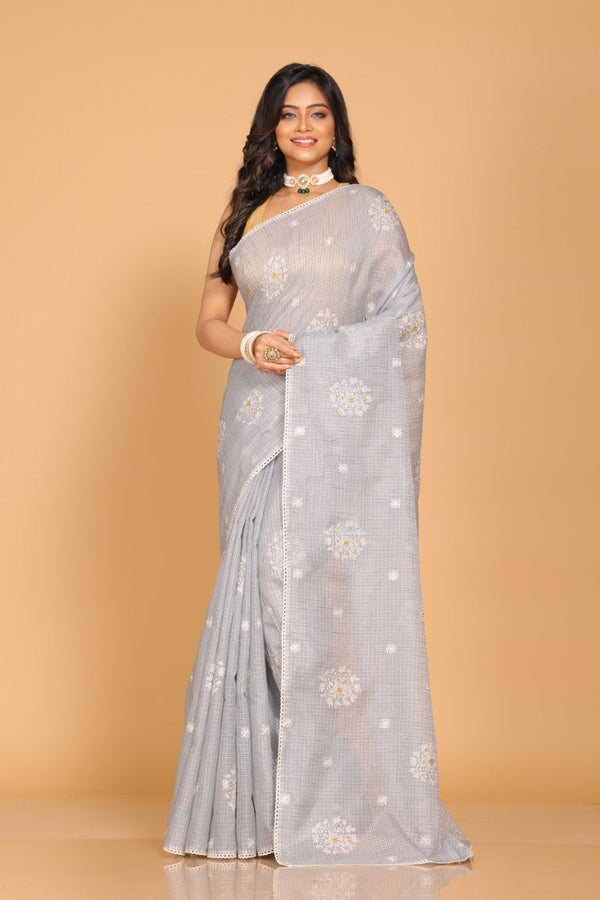 Morchari Kota Embroidery Saree - Grey - Distacart
