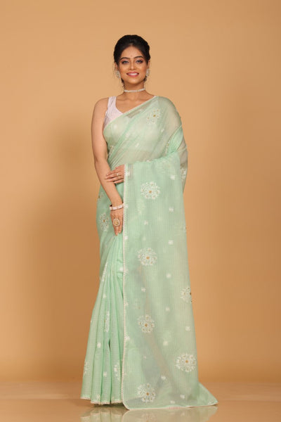 Morchari Kota Embroidery Saree - Lime Green - Distacart