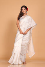 Thumbnail for Morchari Supernet Cotton Embroidery Saree - Off White - Distacart