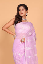 Thumbnail for Morchari Cotton Supernet Embroiedery Saree - Purple - Distacart