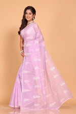 Thumbnail for Morchari Cotton Supernet Embroiedery Saree - Purple - Distacart