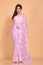 Thumbnail for Morchari Cotton Supernet Embroiedery Saree - Purple - Distacart