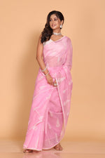 Thumbnail for Morchari Cotton Supernet Embroiedery Saree - Pink - Distacart