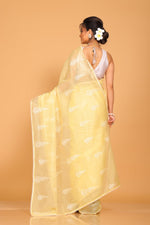 Thumbnail for Morchari Cotton Supernet Embroiedery Saree - Yellow - Distacart