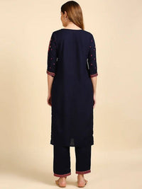 Thumbnail for Anubhutee Navy Blue & Pink Embroidered Kurta with Palazzos - Distacart