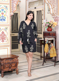Thumbnail for Miravan Women's Pure Cotton Black Waist Tie-Up Back Zip Closure Floral Playsuit
