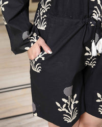 Thumbnail for Miravan Women's Pure Cotton Black Waist Tie-Up Back Zip Closure Floral Playsuit