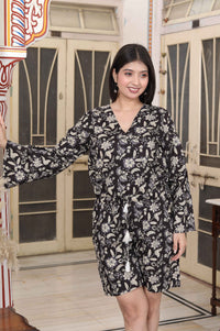Thumbnail for Miravan Women's Pure Cotton Black Long Sleeve Floral Printed Stylish Jumpsuit