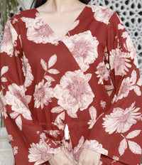 Thumbnail for Miravan Women's Pure Cotton Red Floral Printed Long Sleeves Jumpsuit