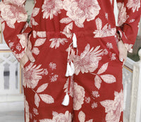 Thumbnail for Miravan Women's Pure Cotton Red Floral Printed Long Sleeves Jumpsuit