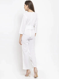 Thumbnail for Women White Solid Jumpsuit With Sequence On Neck - Rasiya