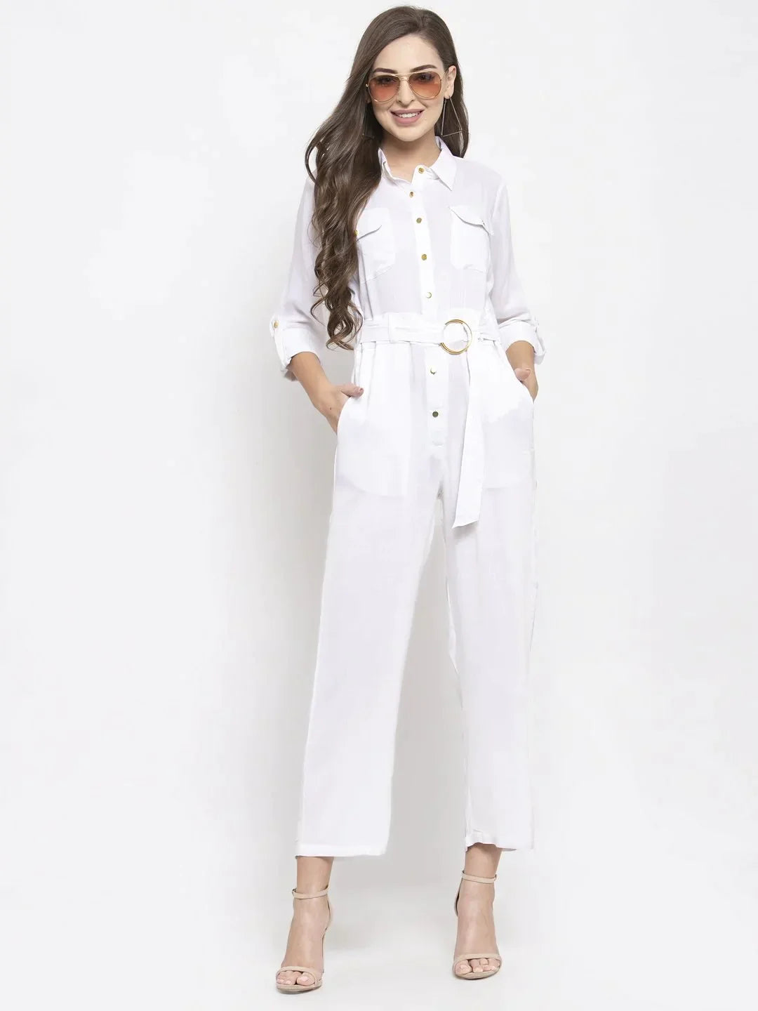 Women White Solid Jumpsuit - Rasiya