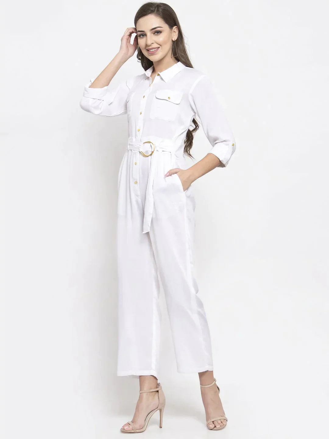 Women White Solid Jumpsuit - Rasiya