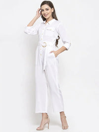 Thumbnail for Women White Solid Jumpsuit - Rasiya