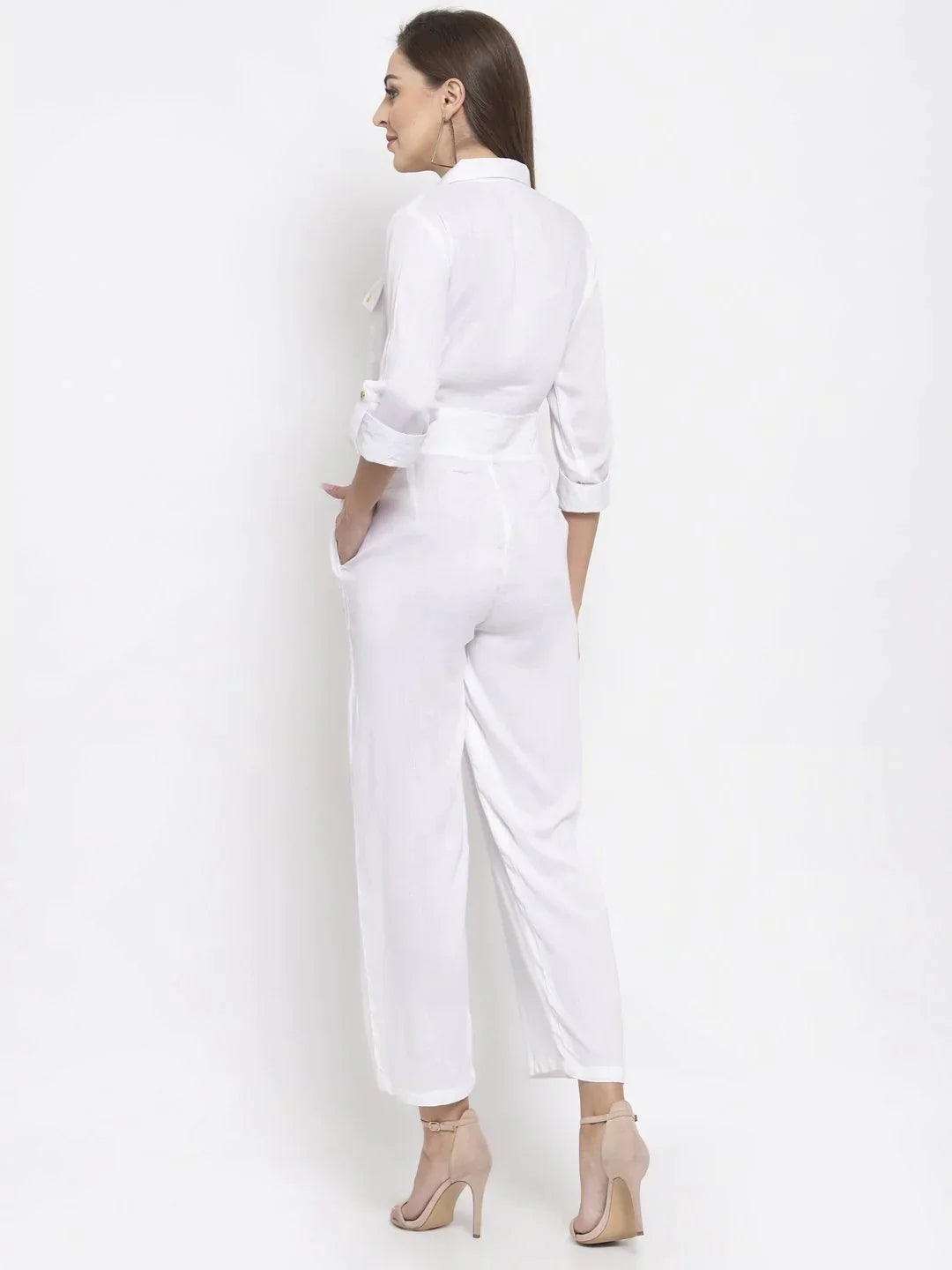 Women White Solid Jumpsuit - Rasiya