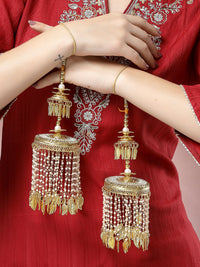 Thumbnail for NVR Women's Pack Of 2 Gold Plated Kundan Bridal Heavy Kaleera Sets