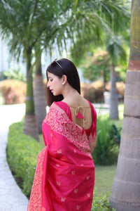 Thumbnail for Aastha Fashion Rani Pink Woven Handloom Raw Silk Saree with Blouse - Distacart