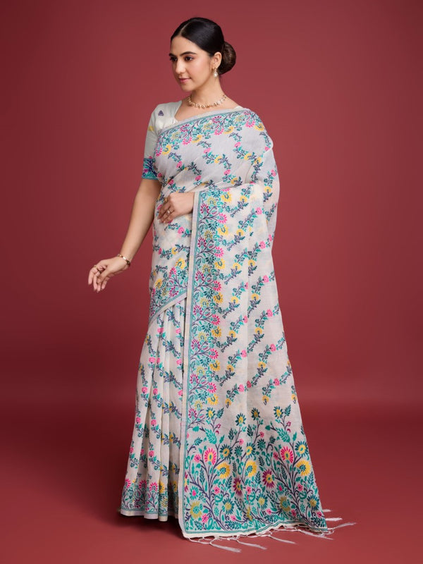 Vedant Vastram Dhakai Jamdani Cotton Saree - Green - Distacart