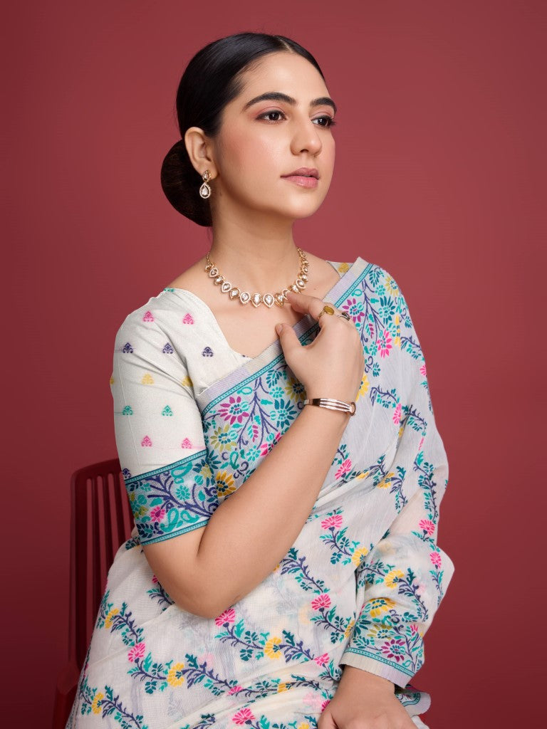 Vedant Vastram Dhakai Jamdani Cotton Saree - Green - Distacart