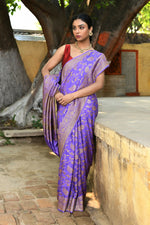 Thumbnail for Joban Fashion Dark Lilac Crepe Chiffon Pure Handloom Banarasi Silk Saree